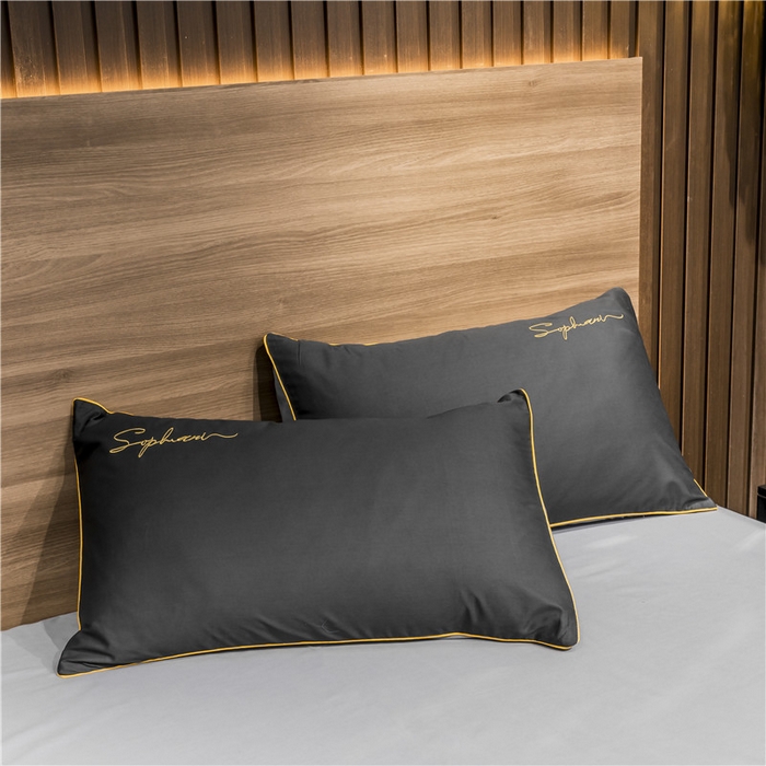 91家纺网 家纺一手货源 找家纺 小叮当家纺仓储工厂店 2025新款(热买家秀不断货)40s贡缎长绒棉纯棉字母款全棉四件套轻奢床上用品 深灰浅灰