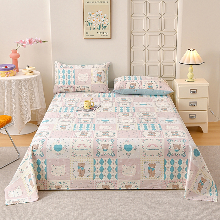 宇彬家纺 2025直播新款13070全棉纯棉印花双人单床单枕套三件套喷气小清新简约学生被单 春日游园