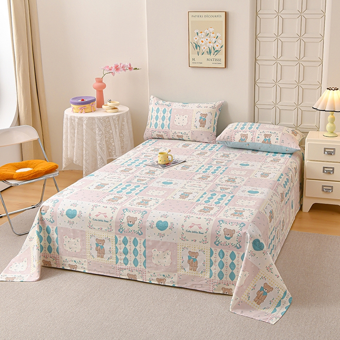 91家纺网 家纺一手货源 找家纺 宇彬家纺 2025直播新款13070全棉纯棉印花双人单床单枕套三件套喷气小清新简约学生被单 春日游园