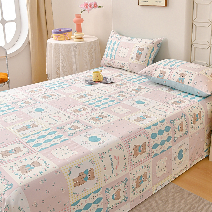 91家纺网 家纺一手货源 找家纺 宇彬家纺 2025直播新款13070全棉纯棉印花双人单床单枕套三件套喷气小清新简约学生被单 春日游园