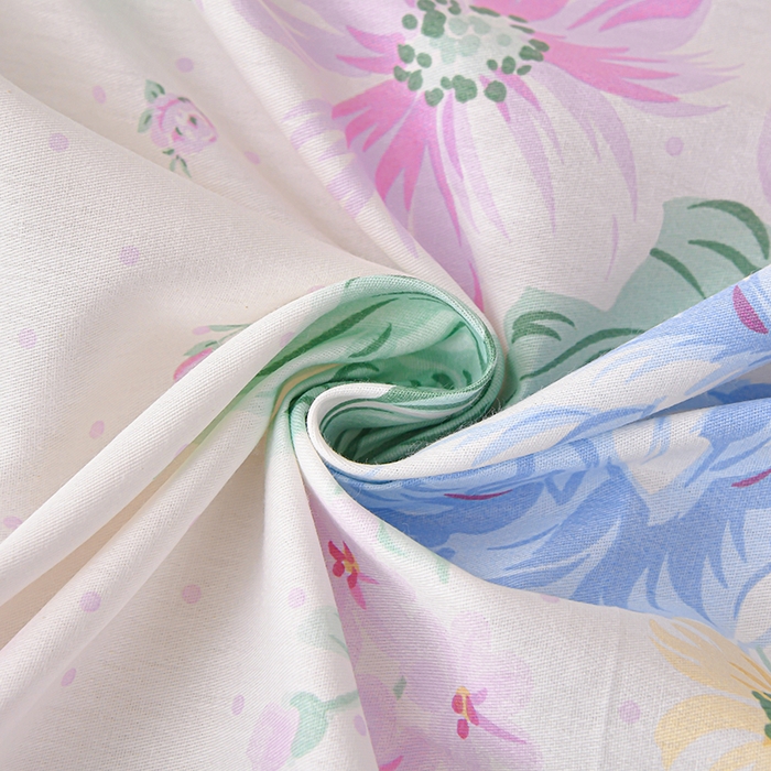 91家纺网 家纺一手货源 找家纺 宇彬家纺 2025直播新款13070全棉纯棉印花双人单床单枕套三件套喷气小清新简约学生被单 粉蓝心韵