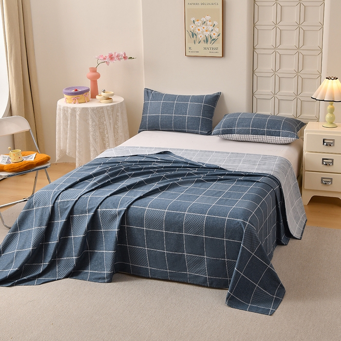 91家纺网 家纺一手货源 找家纺 宇彬家纺 2025直播新款13070全棉纯棉印花双人单床单枕套三件套喷气小清新简约学生被单 格调