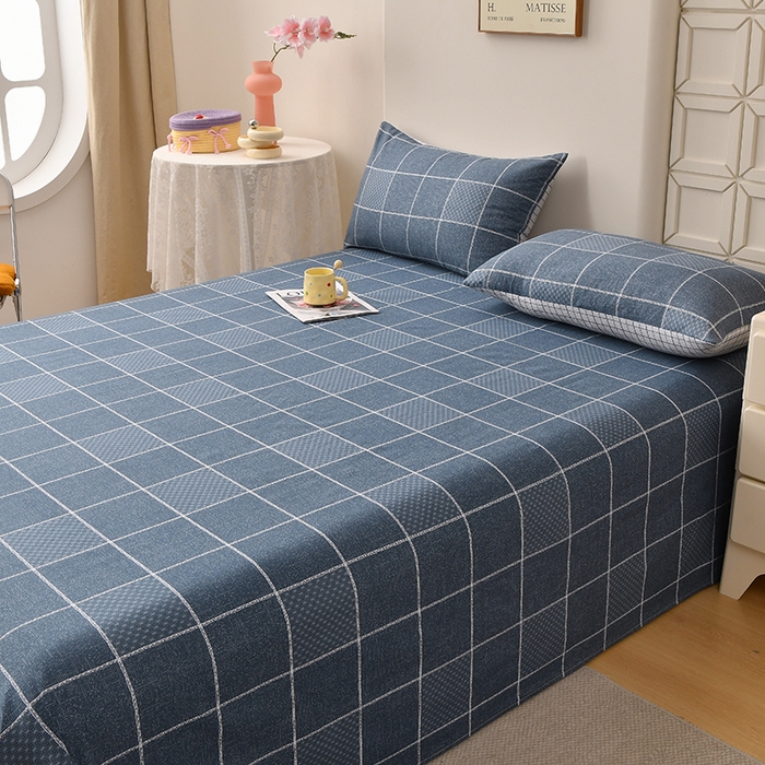 91家纺网 家纺一手货源 找家纺 宇彬家纺 2025直播新款13070全棉纯棉印花双人单床单枕套三件套喷气小清新简约学生被单 格调