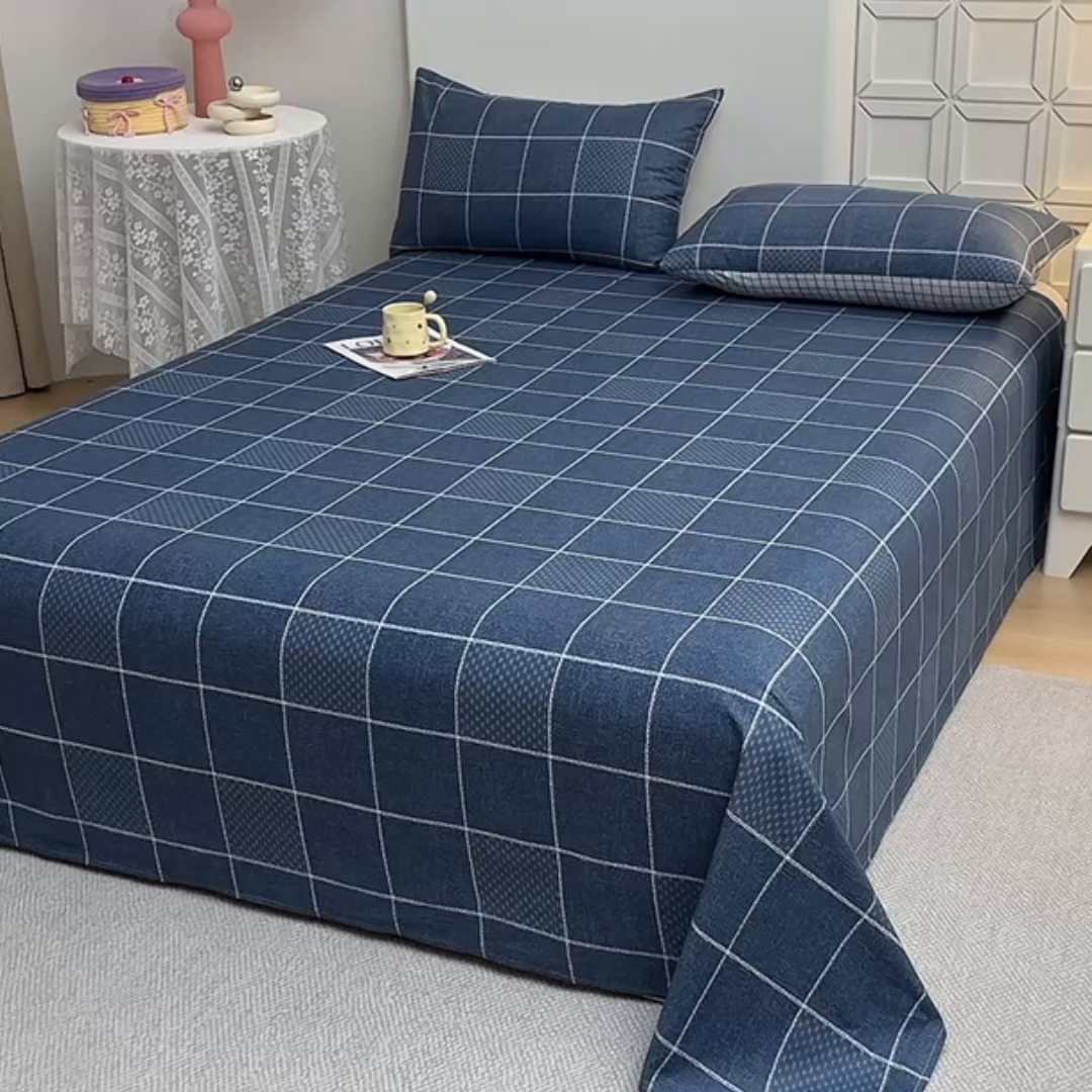 91家纺网 家纺一手货源 找家纺 宇彬家纺 2025直播新款13070全棉纯棉印花双人单床单枕套三件套喷气小清新简约学生被单 格调