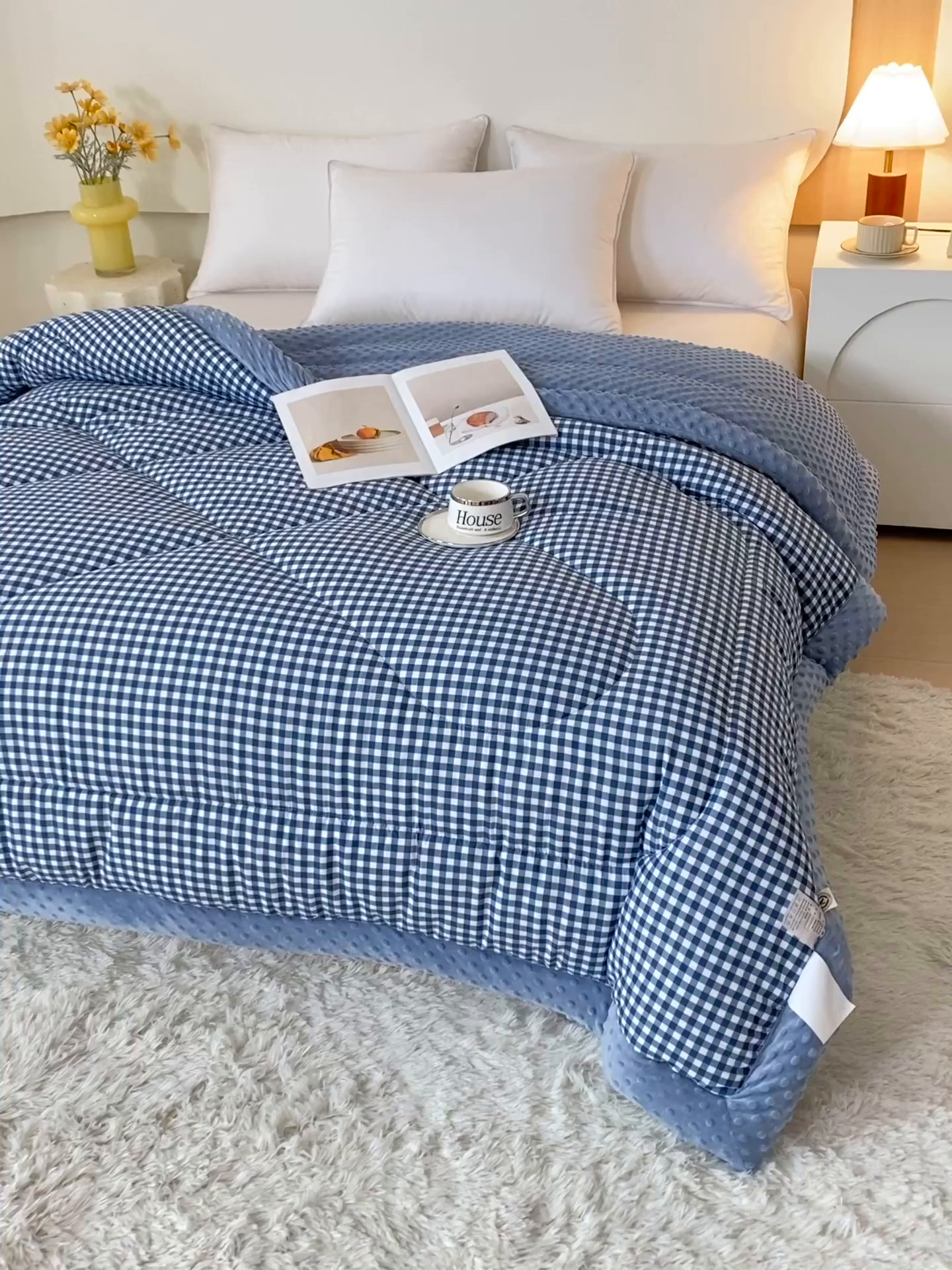 91家纺网 家纺一手货源 找家纺 云家 2025新款豆豆绒被子被芯夏凉被空调被四季被 海蓝小格