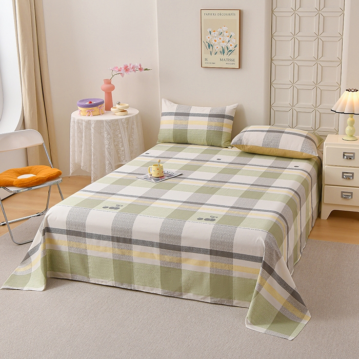 91家纺网 家纺一手货源 找家纺 宇彬家纺 2025直播新款13070全棉纯棉印花双人单床单枕套三件套喷气小清新简约学生被单 洛卡