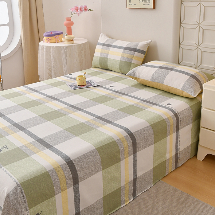 91家纺网 家纺一手货源 找家纺 宇彬家纺 2025直播新款13070全棉纯棉印花双人单床单枕套三件套喷气小清新简约学生被单 洛卡