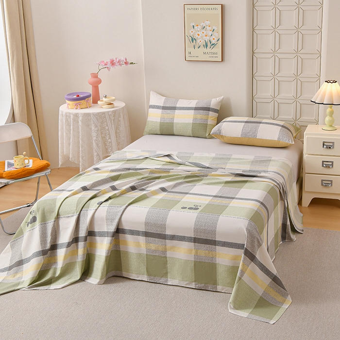 91家纺网 家纺一手货源 找家纺 宇彬家纺 2025直播新款13070全棉纯棉印花双人单床单枕套三件套喷气小清新简约学生被单 洛卡