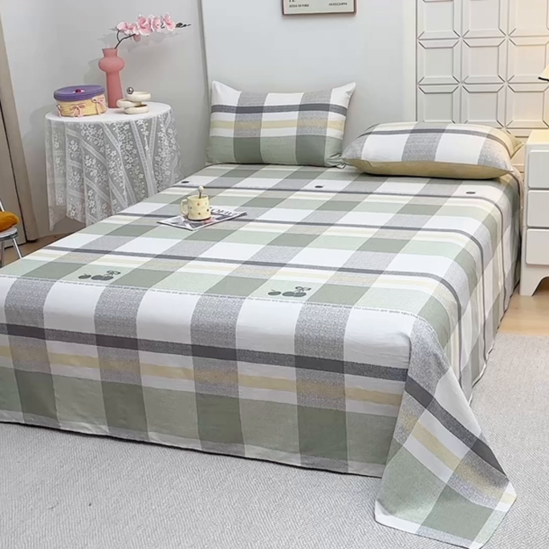 91家纺网 家纺一手货源 找家纺 宇彬家纺 2025直播新款13070全棉纯棉印花双人单床单枕套三件套喷气小清新简约学生被单 洛卡