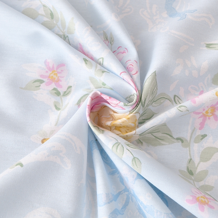 91家纺网 家纺一手货源 找家纺 宇彬家纺 2025直播新款13070全棉纯棉印花双人单床单枕套三件套喷气小清新简约学生被单 米蓝韵花影