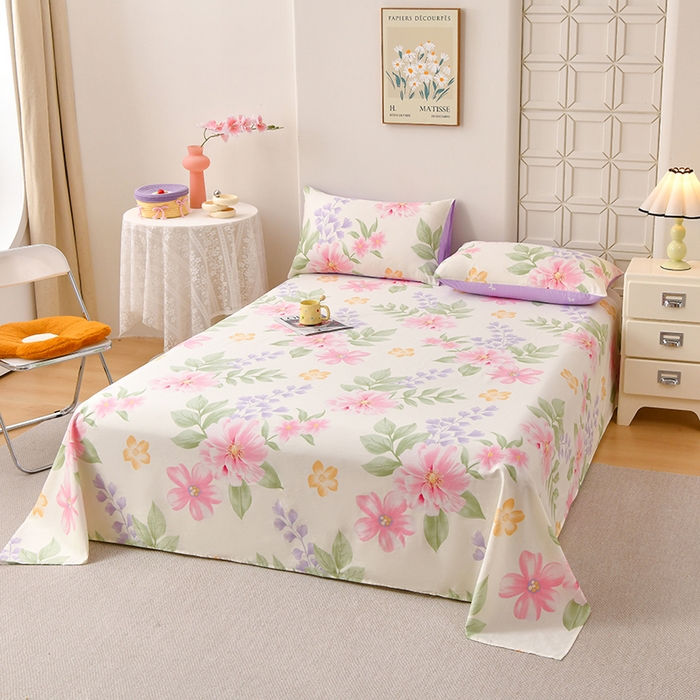 91家纺网 家纺一手货源 找家纺 宇彬家纺 2025直播新款13070全棉纯棉印花双人单床单枕套三件套喷气小清新简约学生被单 夏日