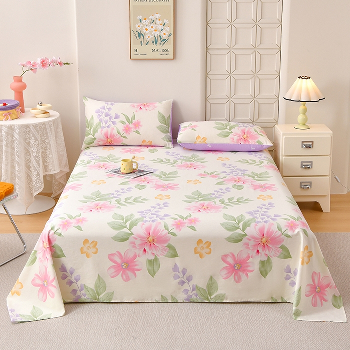 宇彬家纺 2025直播新款13070全棉纯棉印花双人单床单枕套三件套喷气小清新简约学生被单 夏日