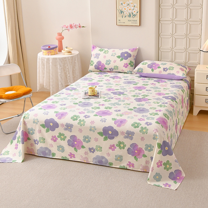 91家纺网 家纺一手货源 找家纺 宇彬家纺 2025直播新款13070全棉纯棉印花双人单床单枕套三件套喷气小清新简约学生被单 小甜美