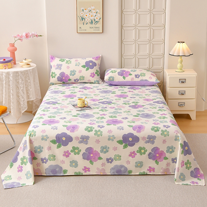 宇彬家纺 2025直播新款13070全棉纯棉印花双人单床单枕套三件套喷气小清新简约学生被单 小甜美