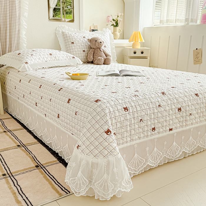 91家纺网 家纺一手货源 找家纺 冬然 2024新款全棉床盖纯棉床盖夹棉床单全棉床单纯棉床单 格子熊