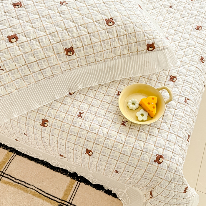 91家纺网 家纺一手货源 找家纺 冬然 2024新款全棉床盖纯棉床盖夹棉床单全棉床单纯棉床单 格子熊