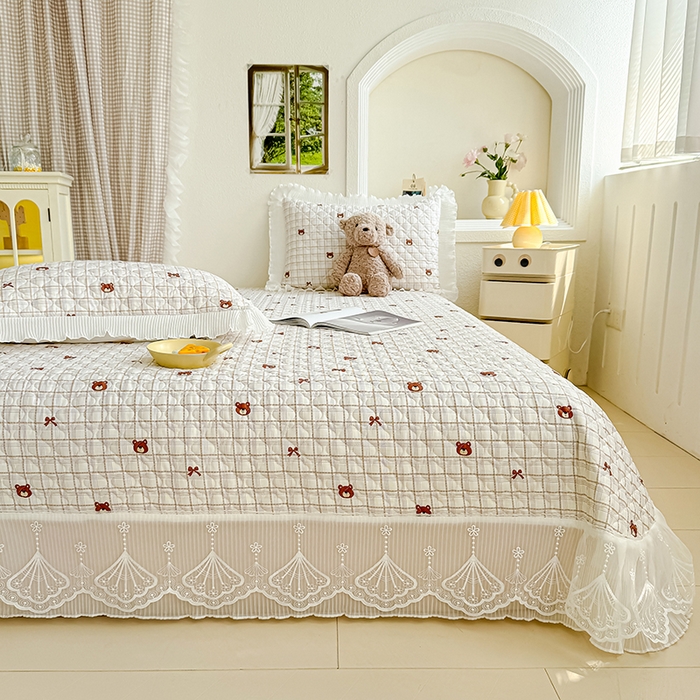 91家纺网 家纺一手货源 找家纺 冬然 2024新款全棉床盖纯棉床盖夹棉床单全棉床单纯棉床单 格子熊