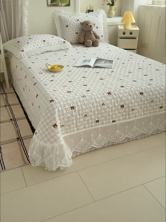 91家纺网 家纺一手货源 找家纺 冬然 2024新款全棉床盖纯棉床盖夹棉床单全棉床单纯棉床单 格子熊