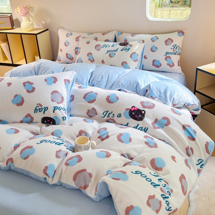 91家纺网 家纺一手货源 找家纺 王朝国际 2026新款高克重牛奶绒印花四件套 豹纹喵