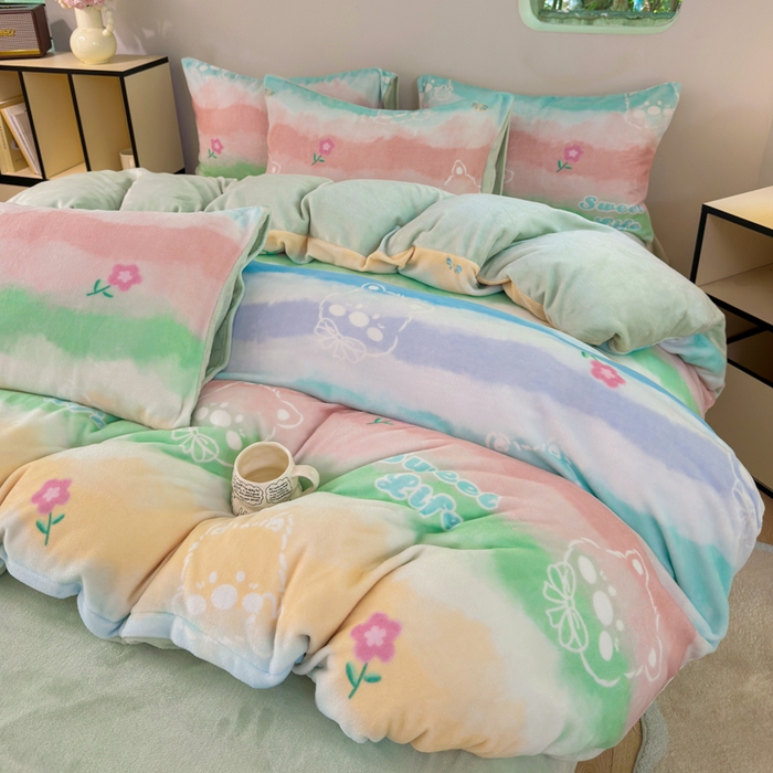 91家纺网 家纺一手货源 找家纺 王朝国际 2026新款高克重牛奶绒印花四件套 彩虹冰激凌