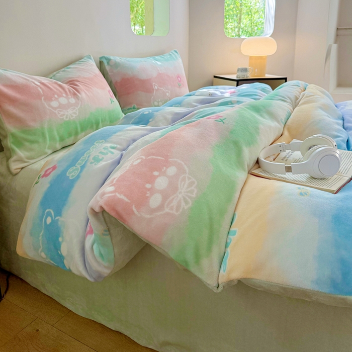 91家纺网 家纺一手货源 找家纺 王朝国际 2026新款高克重牛奶绒印花四件套 彩虹冰激凌