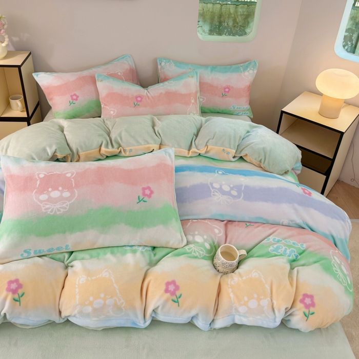 91家纺网 家纺一手货源 找家纺 王朝国际 2026新款高克重牛奶绒印花四件套 彩虹冰激凌