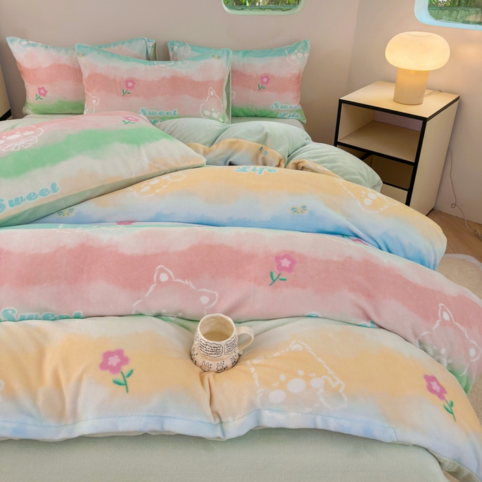 91家纺网 家纺一手货源 找家纺 王朝国际 2026新款高克重牛奶绒印花四件套 彩虹冰激凌