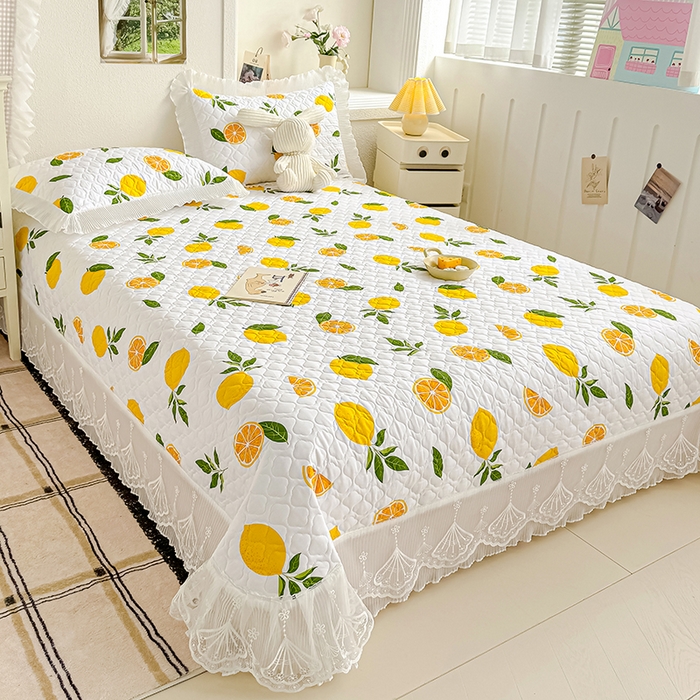 91家纺网 家纺一手货源 找家纺 冬然 2024新款全棉床盖纯棉床盖夹棉床单全棉床单纯棉床单 清香柠檬