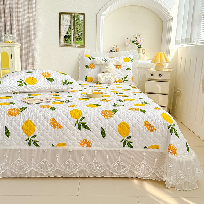 91家纺网 家纺一手货源 找家纺 冬然 2024新款全棉床盖纯棉床盖夹棉床单全棉床单纯棉床单 清香柠檬