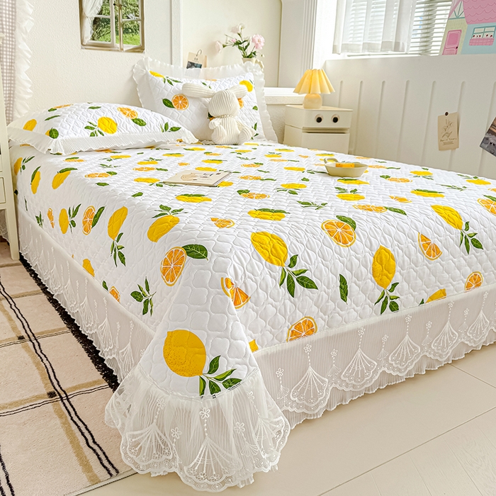 91家纺网 家纺一手货源 找家纺 冬然 2024新款全棉床盖纯棉床盖夹棉床单全棉床单纯棉床单 清香柠檬