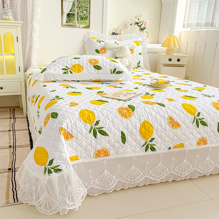 91家纺网 家纺一手货源 找家纺 冬然 2024新款全棉床盖纯棉床盖夹棉床单全棉床单纯棉床单 清香柠檬
