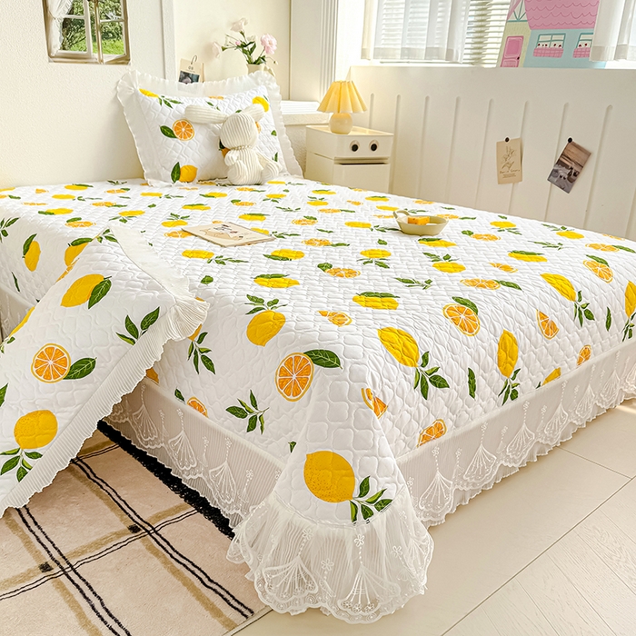 91家纺网 家纺一手货源 找家纺 冬然 2024新款全棉床盖纯棉床盖夹棉床单全棉床单纯棉床单 清香柠檬