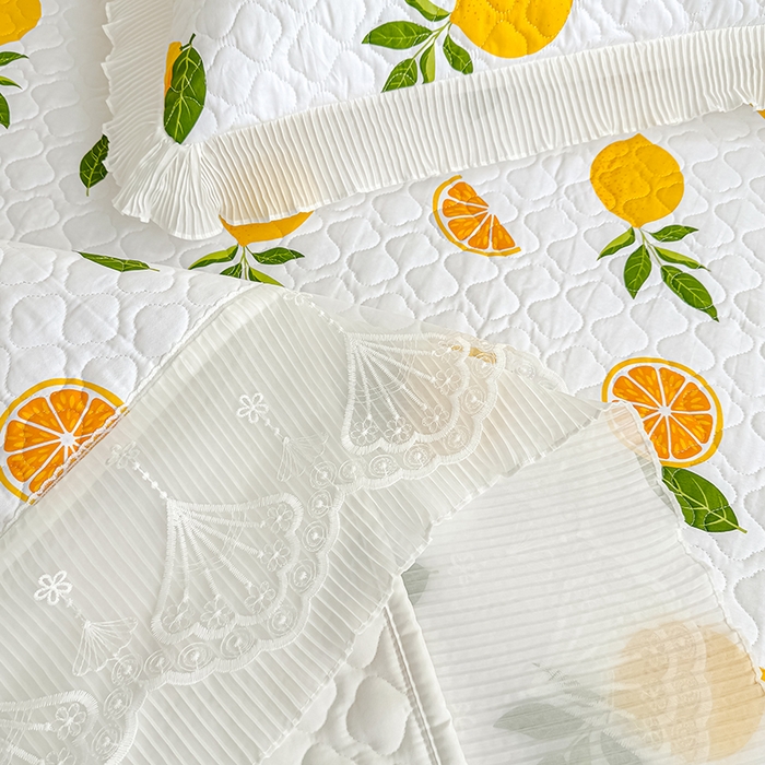 91家纺网 家纺一手货源 找家纺 冬然 2024新款全棉床盖纯棉床盖夹棉床单全棉床单纯棉床单 清香柠檬