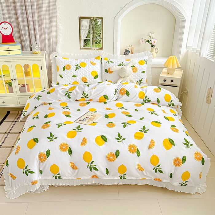 91家纺网 家纺一手货源 找家纺 冬然 2024新款全棉床盖纯棉床盖夹棉床单全棉床单纯棉床单 清香柠檬