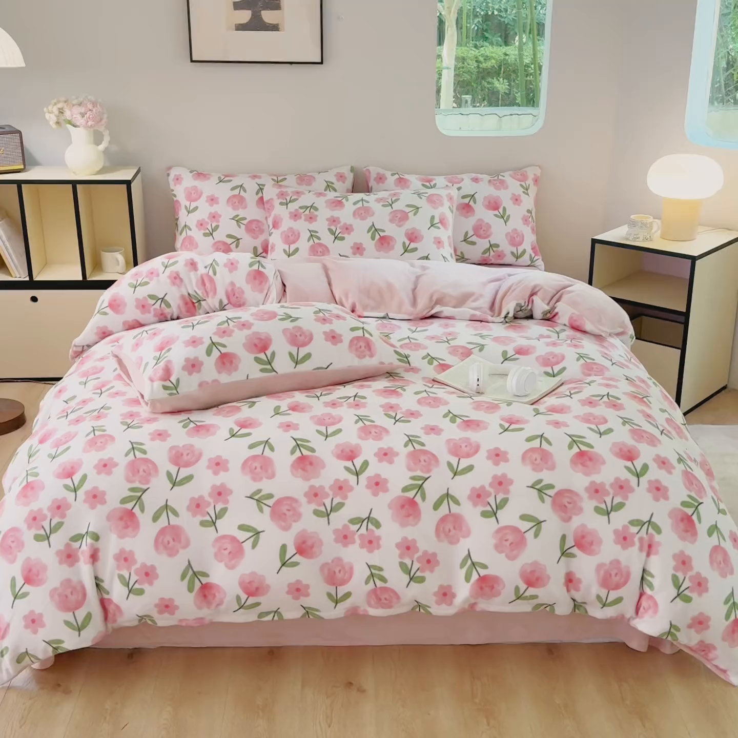 91家纺网 家纺一手货源 找家纺 王朝国际 2026新款高克重牛奶绒印花四件套 甜心小姐