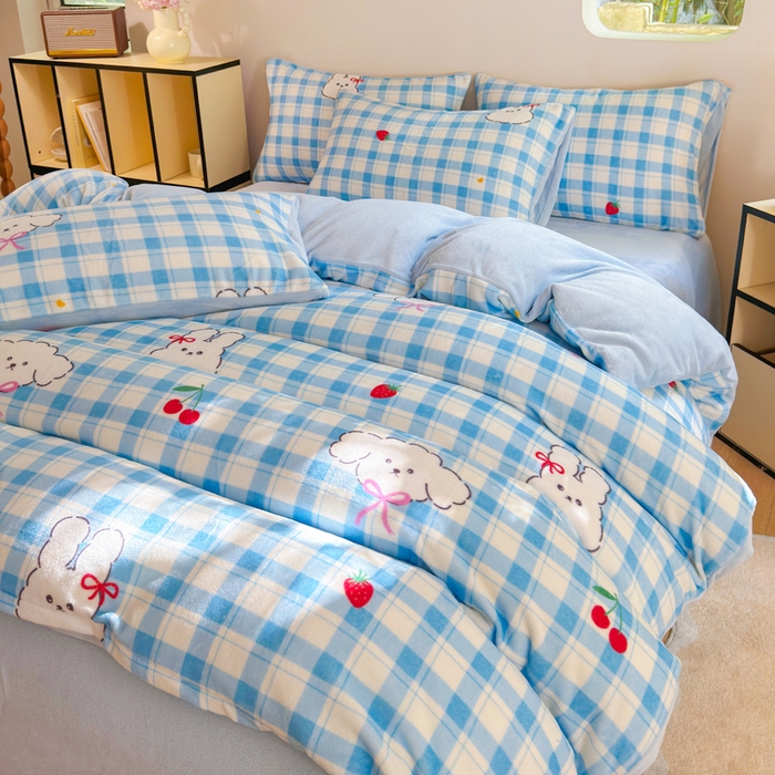 王朝国际 2026新款高克重牛奶绒印花四件套 小兔泡芙