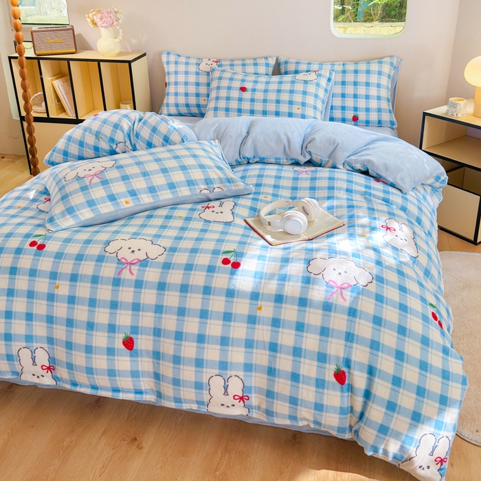 91家纺网 家纺一手货源 找家纺 王朝国际 2026新款高克重牛奶绒印花四件套 小兔泡芙