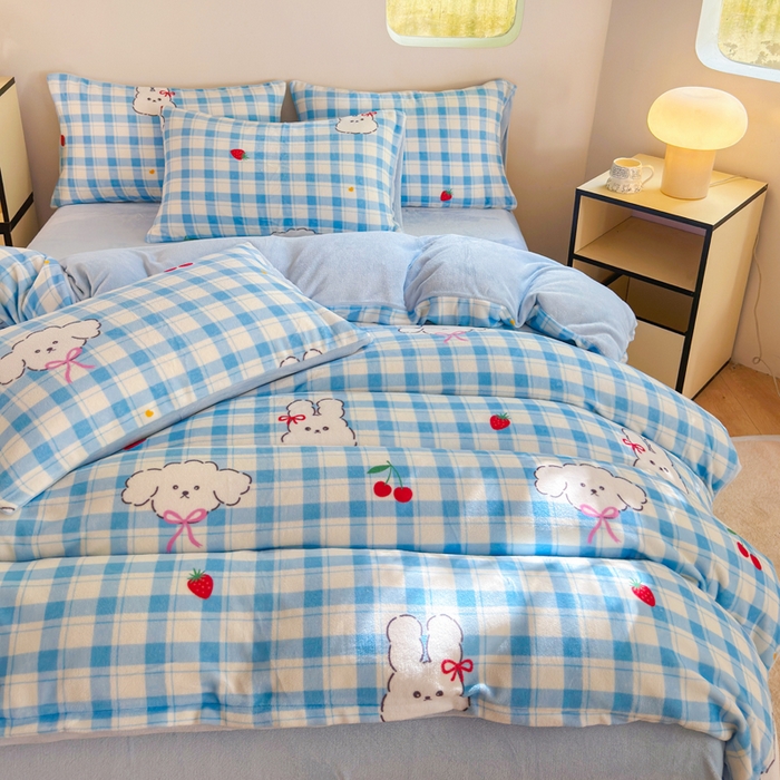 91家纺网 家纺一手货源 找家纺 王朝国际 2026新款高克重牛奶绒印花四件套 小兔泡芙