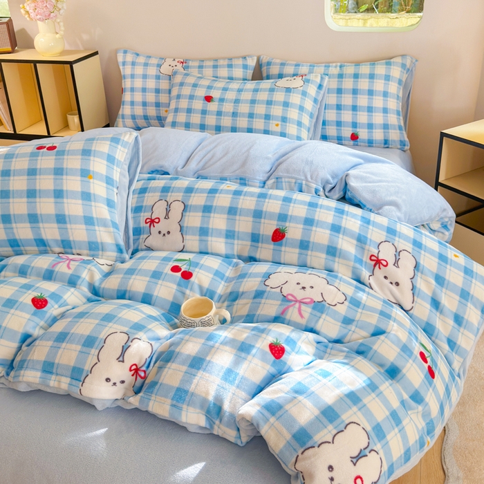 91家纺网 家纺一手货源 找家纺 王朝国际 2026新款高克重牛奶绒印花四件套 小兔泡芙