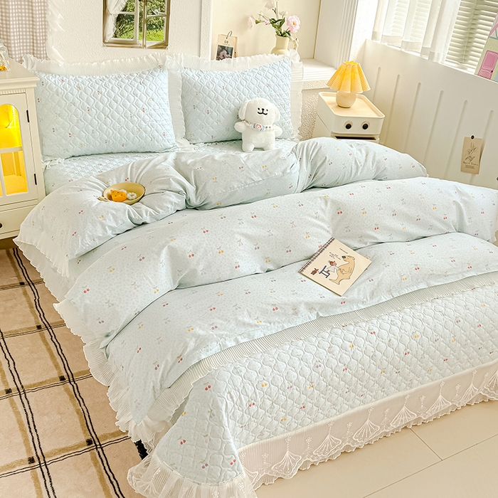 91家纺网 家纺一手货源 找家纺 冬然 2024新款全棉床盖纯棉床盖夹棉床单全棉床单纯棉床单 小樱桃