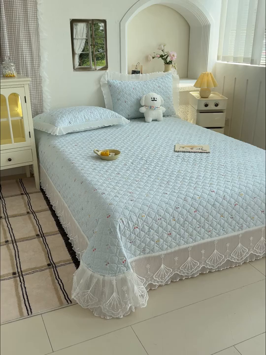 91家纺网 家纺一手货源 找家纺 冬然 2024新款全棉床盖纯棉床盖夹棉床单全棉床单纯棉床单 小樱桃