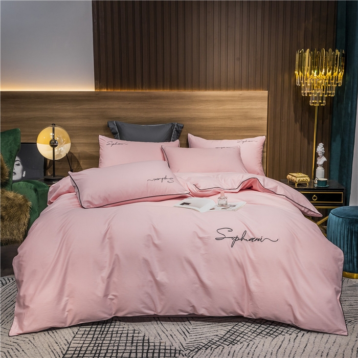 91家纺网 家纺一手货源 找家纺 小叮当家纺仓储工厂店 2025新款(热买家秀不断货)40s贡缎长绒棉纯棉字母款全棉四件套轻奢床上用品 香妃粉