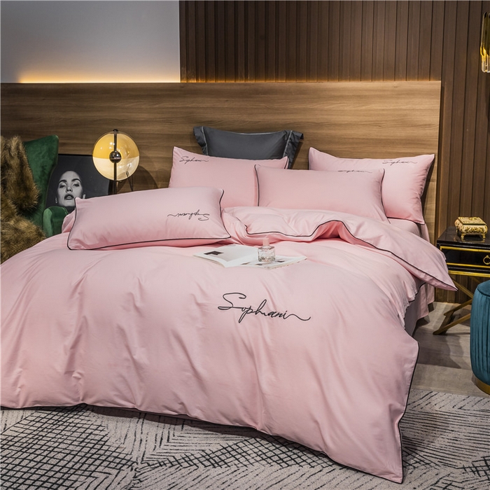 91家纺网 家纺一手货源 找家纺 小叮当家纺仓储工厂店 2025新款(热买家秀不断货)40s贡缎长绒棉纯棉字母款全棉四件套轻奢床上用品 香妃粉