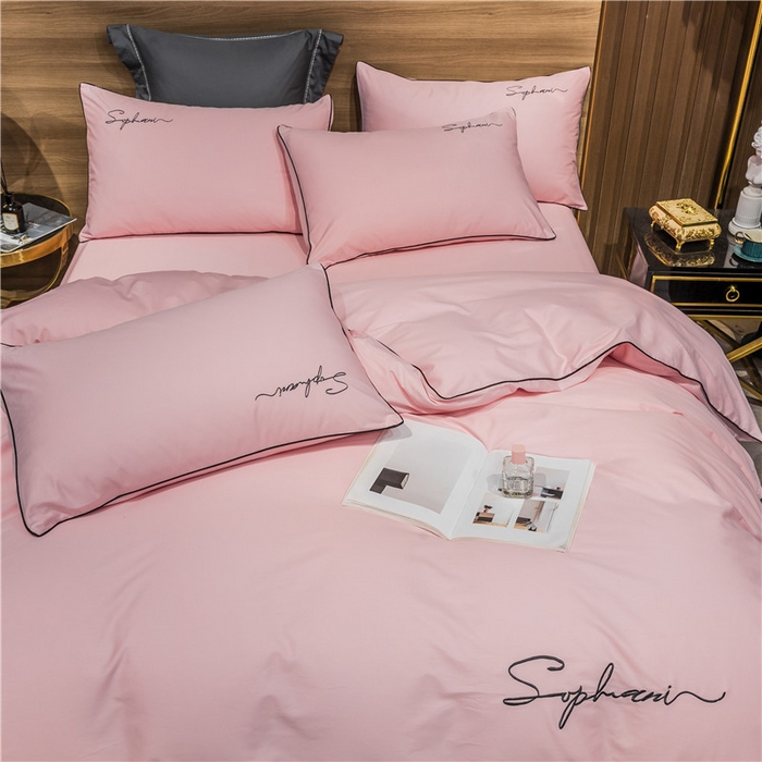 91家纺网 家纺一手货源 找家纺 小叮当家纺仓储工厂店 2025新款(热买家秀不断货)40s贡缎长绒棉纯棉字母款全棉四件套轻奢床上用品 香妃粉