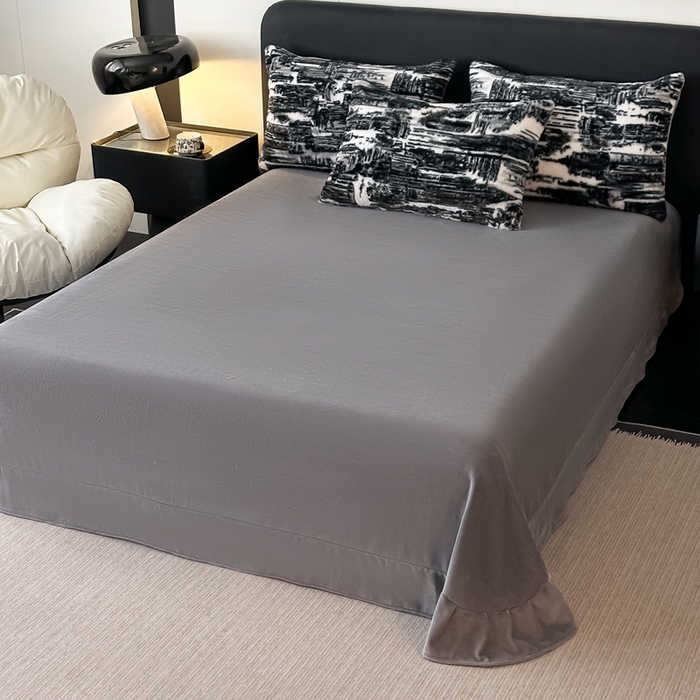 91家纺网 家纺一手货源 找家纺 居易简 2025新款亲肤保暖皮草绒牛奶绒AB面美拉德抽条兔毛绒四件套 大好山河