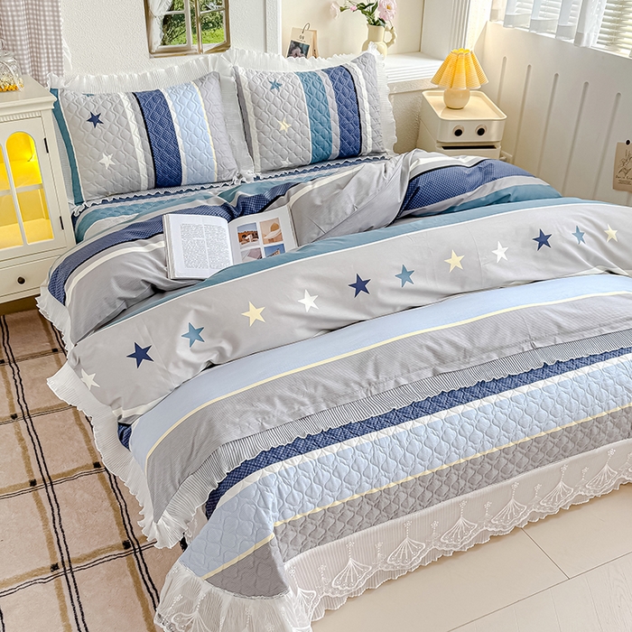 91家纺网 家纺一手货源 找家纺 冬然 2024新款全棉床盖纯棉床盖夹棉床单全棉床单纯棉床单 星光之旅