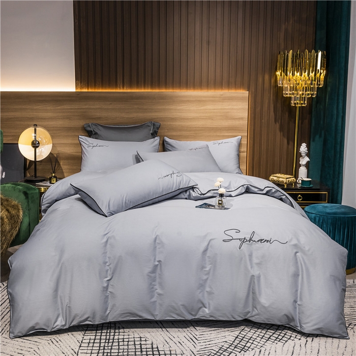 91家纺网 家纺一手货源 找家纺 小叮当家纺仓储工厂店 2025新款(热买家秀不断货)40s贡缎长绒棉纯棉字母款全棉四件套轻奢床上用品 炫彩灰