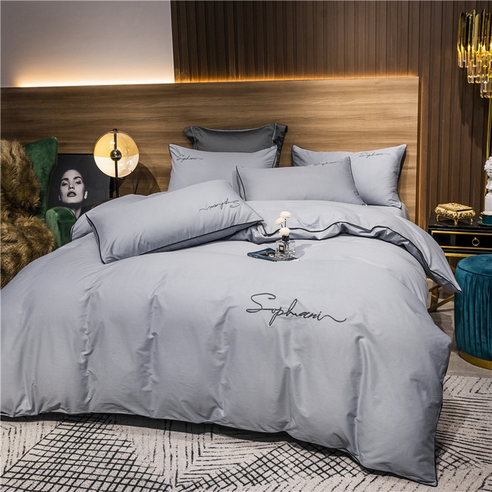 91家纺网 家纺一手货源 找家纺 小叮当家纺仓储工厂店 2025新款(热买家秀不断货)40s贡缎长绒棉纯棉字母款全棉四件套轻奢床上用品 炫彩灰