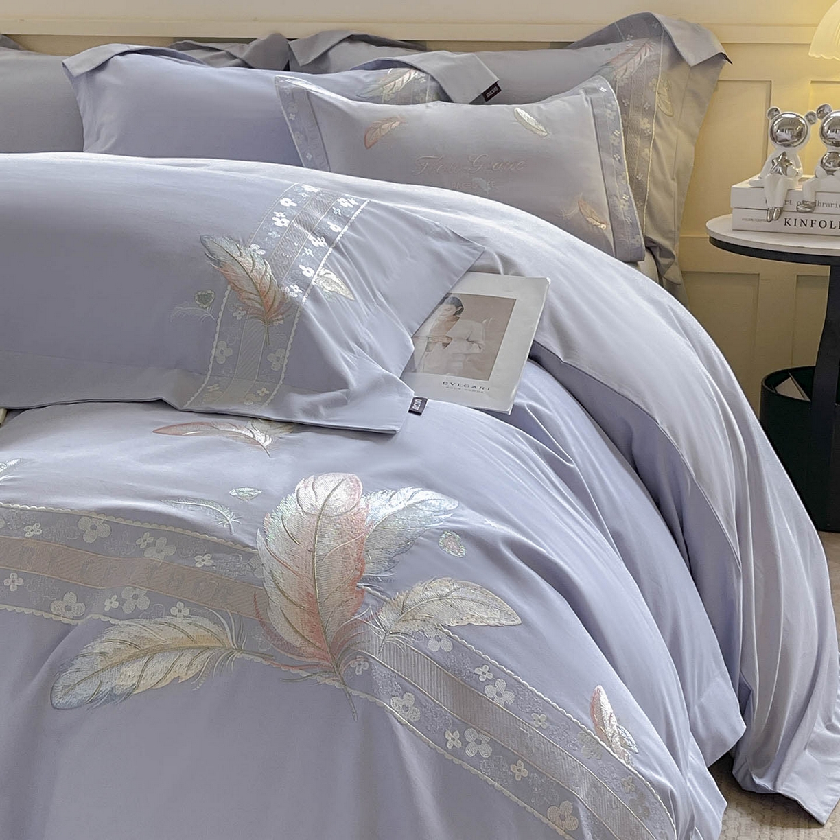 91家纺网 家纺一手货源 找家纺 2025秋冬新品A类加厚保暖全棉磨毛四件套纯棉被套重工刺绣轻奢床笠款直播热款床上用品 缦禾-黛紫