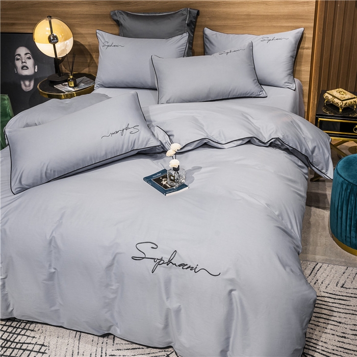 91家纺网 家纺一手货源 找家纺 小叮当家纺仓储工厂店 2025新款(热买家秀不断货)40s贡缎长绒棉纯棉字母款全棉四件套轻奢床上用品 炫彩灰